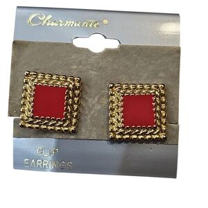 Harman Red and Gold Square Clip Earrings
